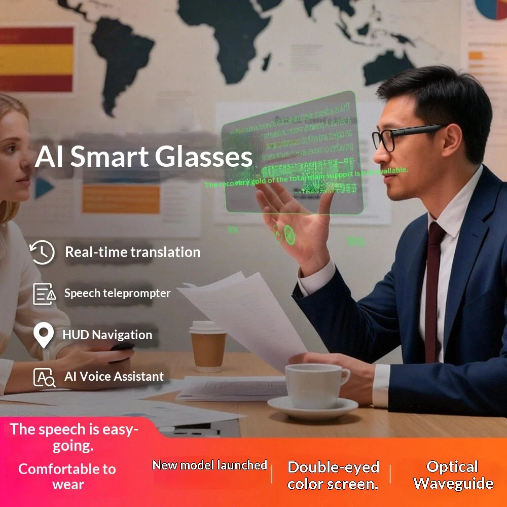 Smart 3D AR Glasses Full-Color Light Guide Technology Real-Time Translation HUD Navigation Text Recognition Meeting Records AI