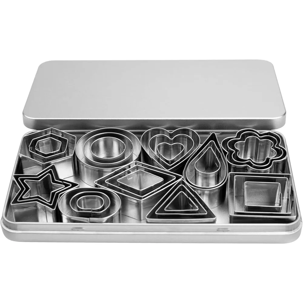 Multi-piece Set of Geometric Cookie Cutters, Stainless Steel Pastry Molds, Fruit Tools -perfect for DIY Baking and Fruit Cutting