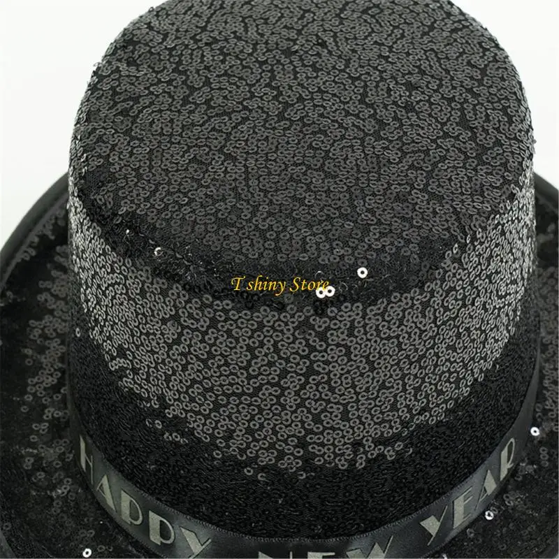 N58F New Years Sequins Hat Alphabets Ribbon Decoration Hat Solid Color Beautiful Hat for Various Ages And Fashion Styles