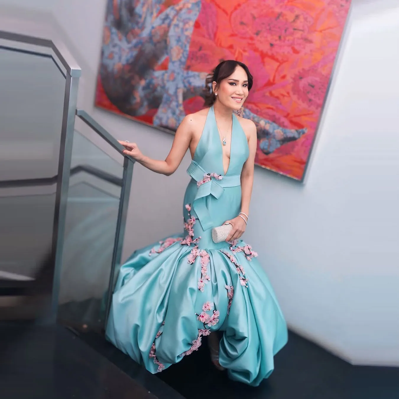 

Шалфейно-зеленое платье для выпускного вечера с открытой спиной, атласное вечернее платье с цветочным принтом, мятно-зеленое вечернее платье для свадьбы, розовые аппликации