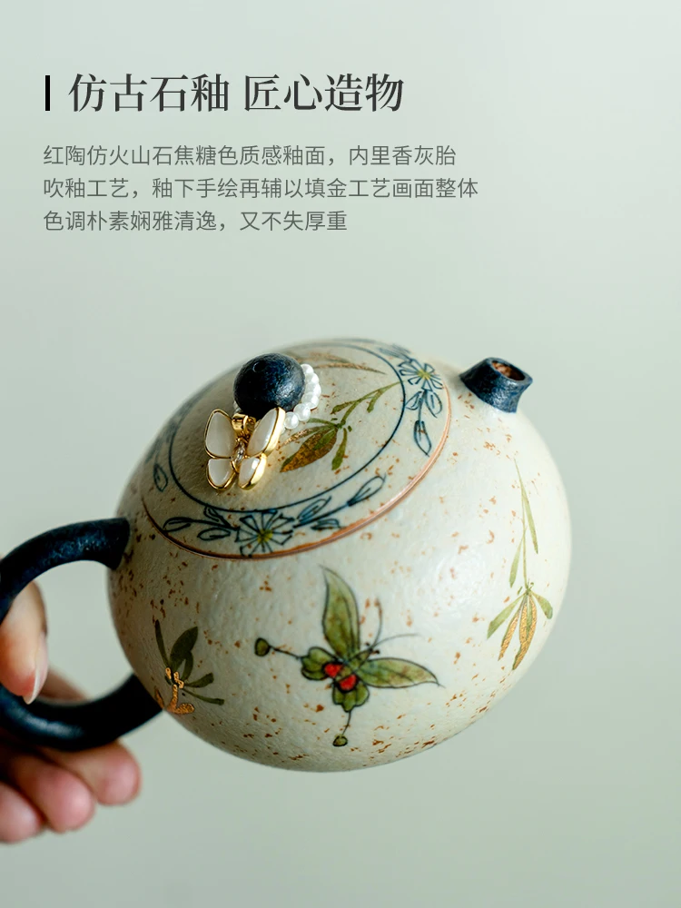 Ceramic Teapot Creative Pure Hand Drawing Orchid Xi Shi Pot with Slip Home Single Filter Tea Maker