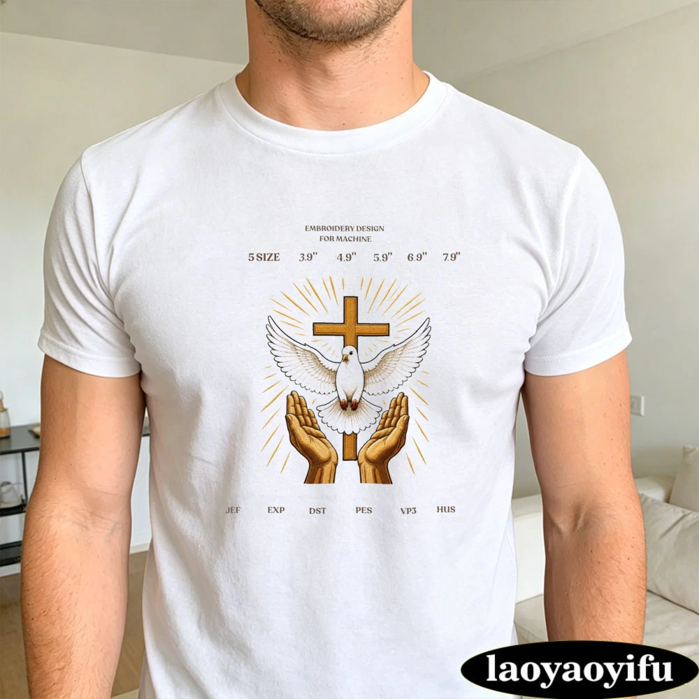 White Dove Holy Cross Open Hands Graphic T Shirt Men Peace Religious Top Spiritual Prayer Art Casual Cool Summer Daily Wear
