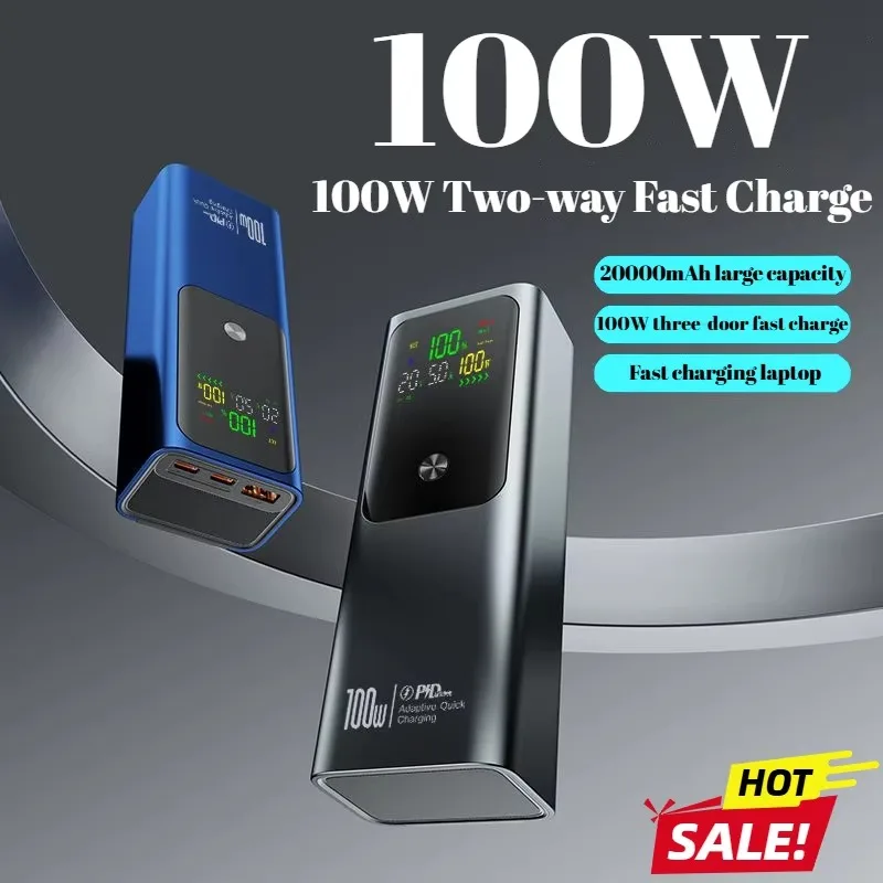 

New PD100W Power Bank 30000mAh Large Capacity Two-way Fast Charging Portable Powerbank Laptop External Spare Battery for Macbook
