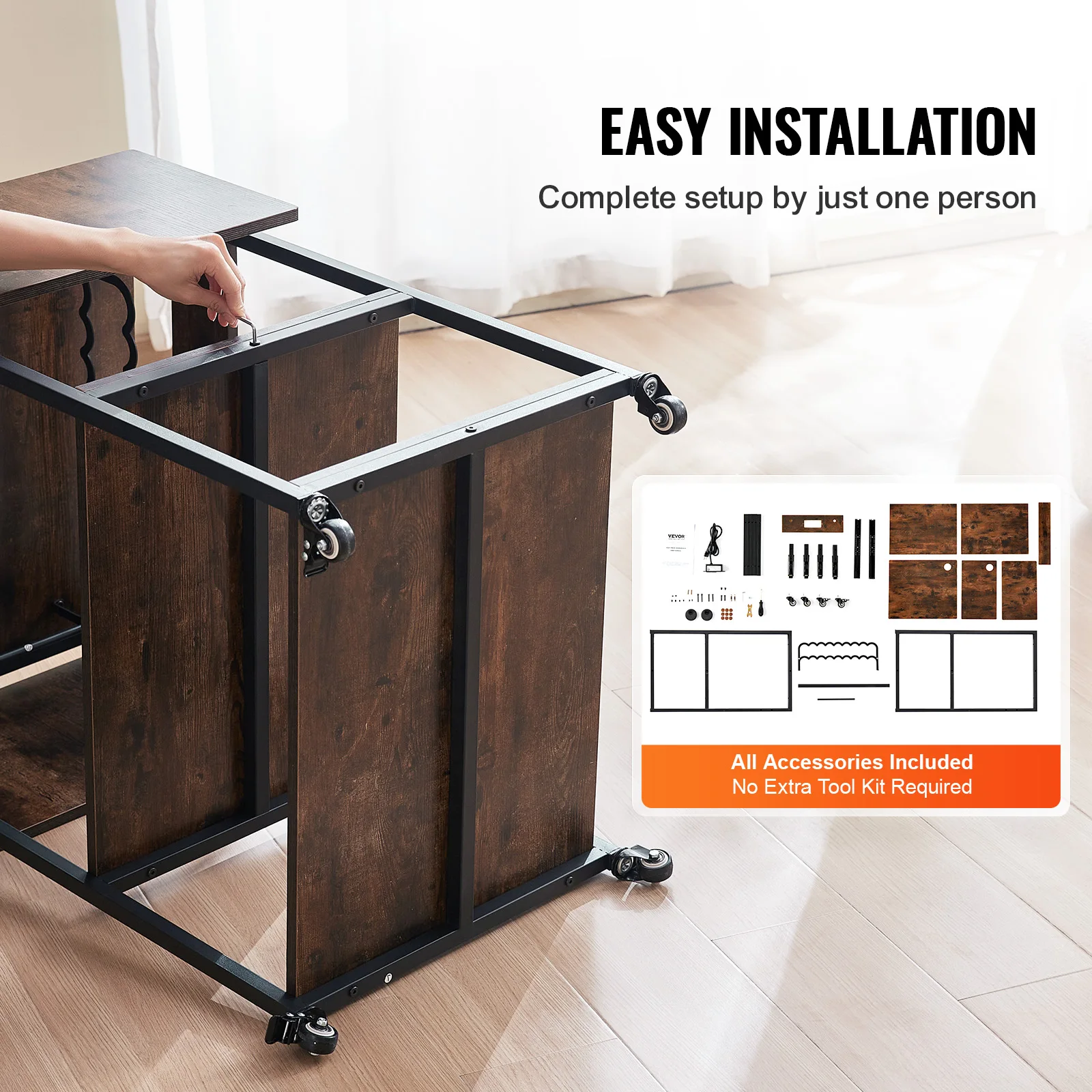 VEVOR Mesa de Prensa de Calor de 3 niveles, Soporte de Máquina de Transferencia de Calor Plegable con Ruedas y Soporte para Rollo de Vinilo, Banco de Trabajo Plegable de Metal Rodante, Marrón