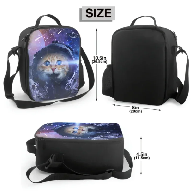Cat Travel In Fantasy Galaxy Insulated Lunch Box Kitten Spaceman In Outer Space Tote Bag Food Container for Boys Girls School image 2