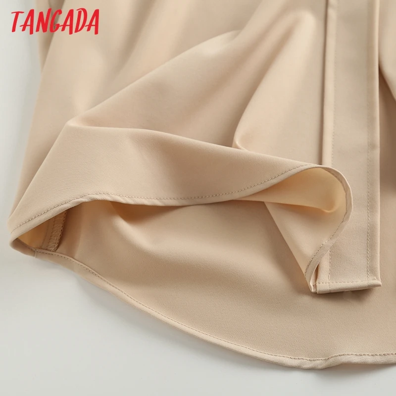 Tangada 2023 Women Elegant Khaki Shirt Dress With Slash Short Sleeve Office Ladies Chiffon Midi Dress 6D235X