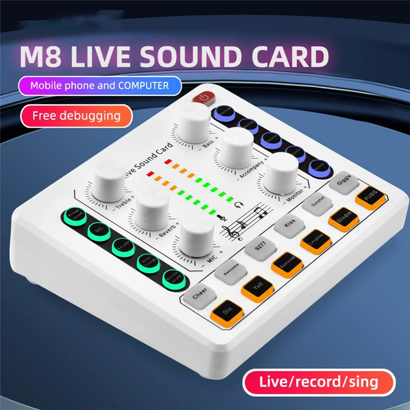 M8 Live Sound Card Wireless Bluetooth Audio Mixer Digital Mixer Noise Reduction Live Streaming Broadcast Podcasting