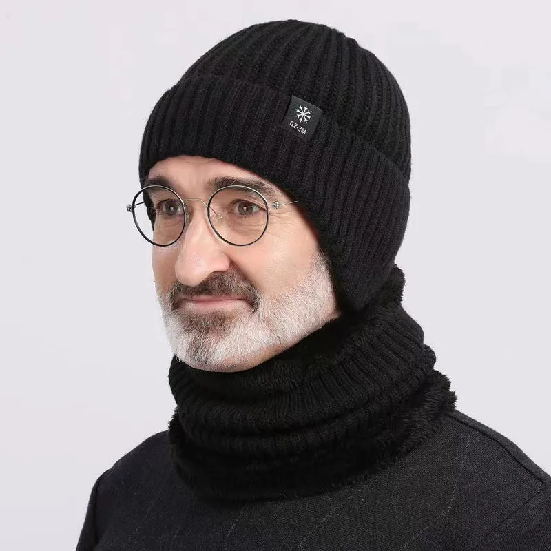 Men's Wool Hats Fall And Winter Versatile Ear Protection Neck Cap Middle-Aged And Elderly Thickened Windproof Warm Cold Cap