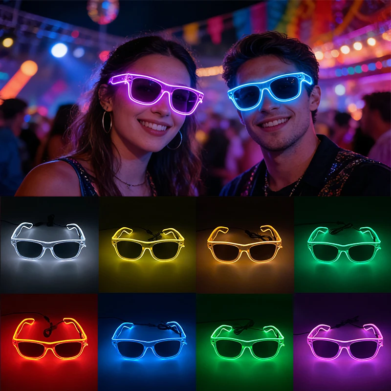 

Cold Light Transparent Frame Eyeglasses Bar Nightclub LED Props Fashion Luminous Glasses Hot Sunglasses with Party Accessories