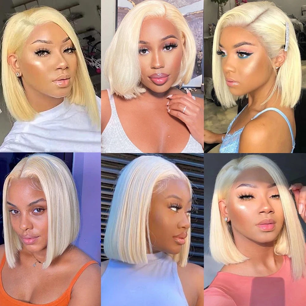 

13x4 613 Blonde Lace Front Wig Remy Human Hair 13X4 Frontal Lace Wig Short Blunt Bob Cut with Single Knots Hairline Baby Hair