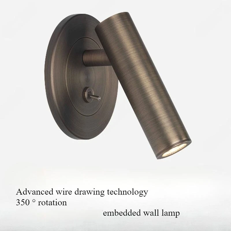 DT16 LED Reading Wall Lamp 3W Adjustable Angle Bedroom Bedside Lighting, Embedded Wall Light with Switch, Warm 3000K, Metal,