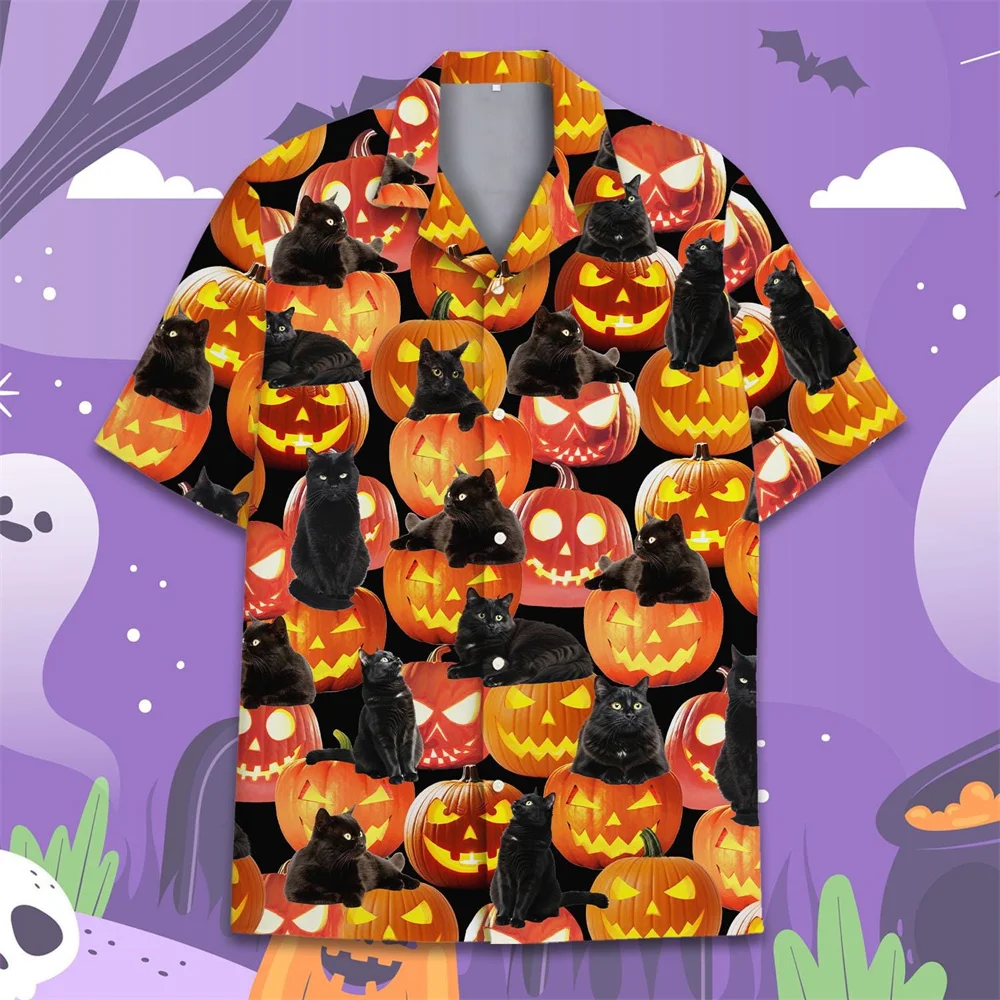 

Men's Summer Hawaiian Raccoon Pumpkin Y2k Skull Shirt For Men Pattern Halloween Fashion Cute Floral Casual Vintage Harajuku Tops