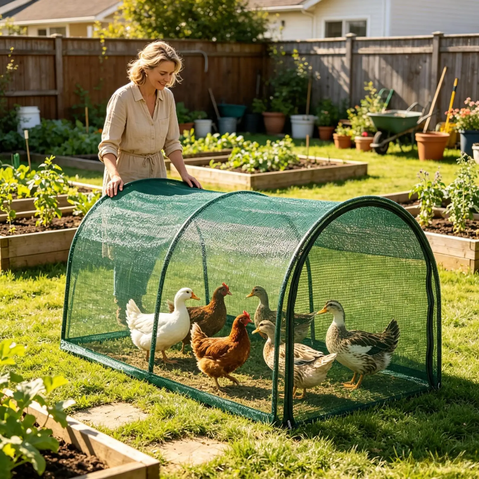 Foldable Chicken Tunnel Outdoor Bird & Insect Barrier for Backyard Farms & Greenhouses, Tunnel for Chicken Ducks Geese
