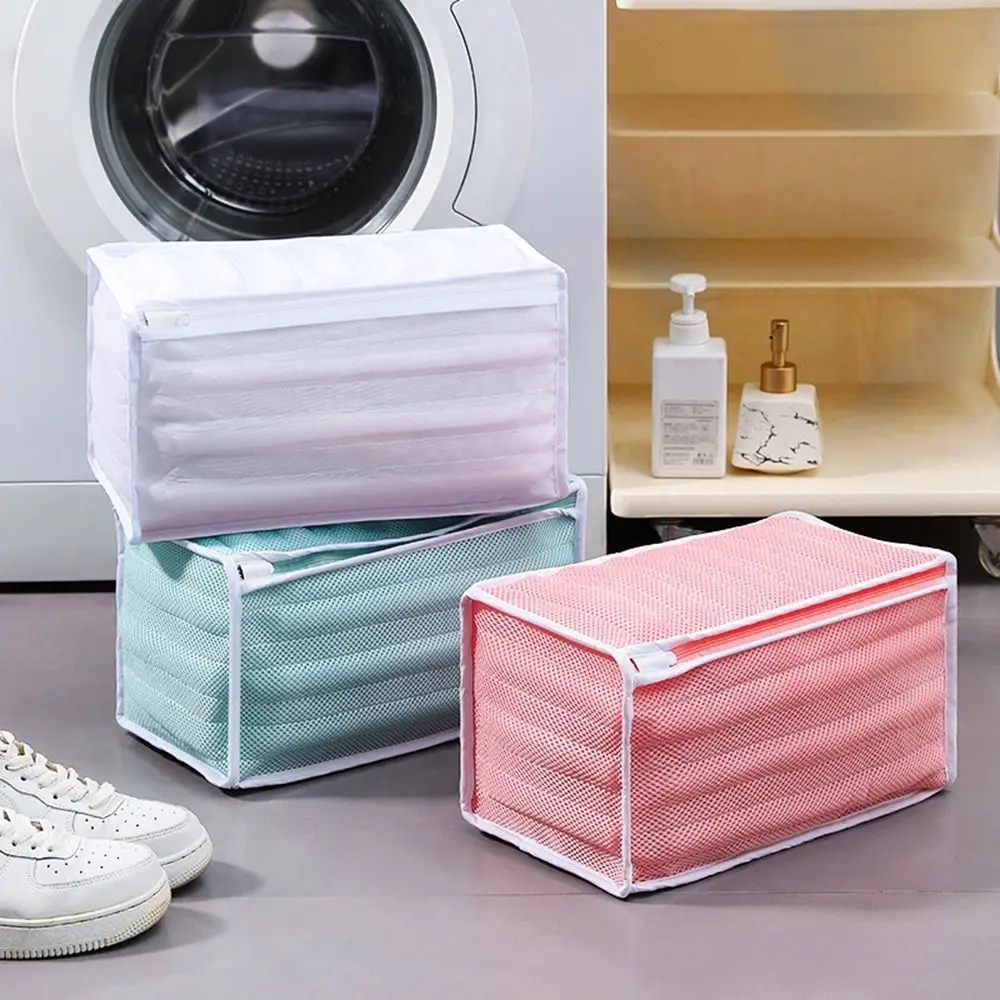 Rectangle Shoes Washing Bag Protective Anti-deformation Polyester Washing Net Reusable with Zipper Washing Machine Shoe Bag