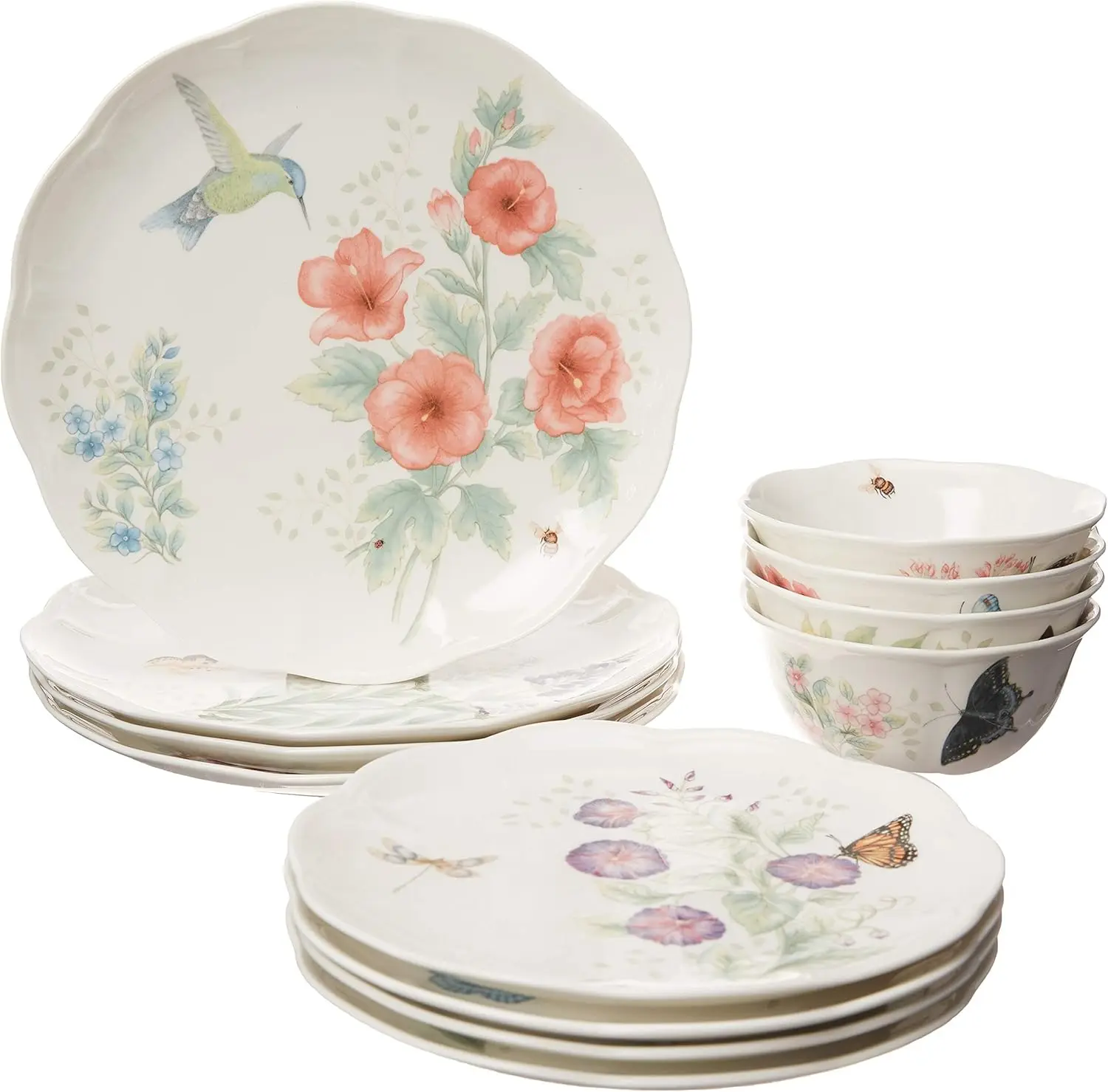 

Butterfly Meadow Flutter 12Pc Dinnerware Set,Multicolor versatile white porcelain intended for everyday use.