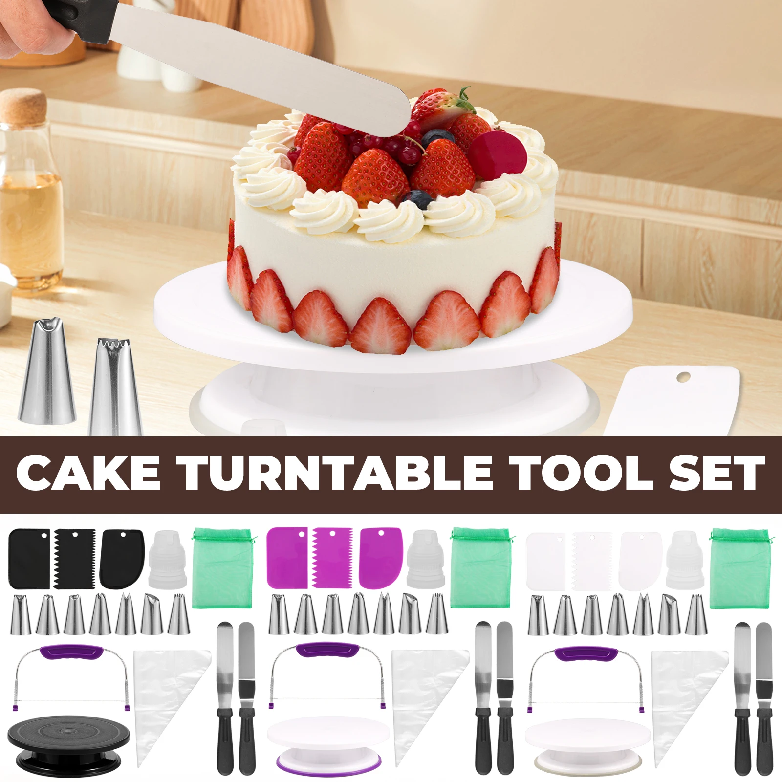 

35Pcs Cake Decorating Kit for Cake Cupcake Decorations Sturdy Rotatable Cake Stand Decor Kit Anti Slip Stable Baking Decorating