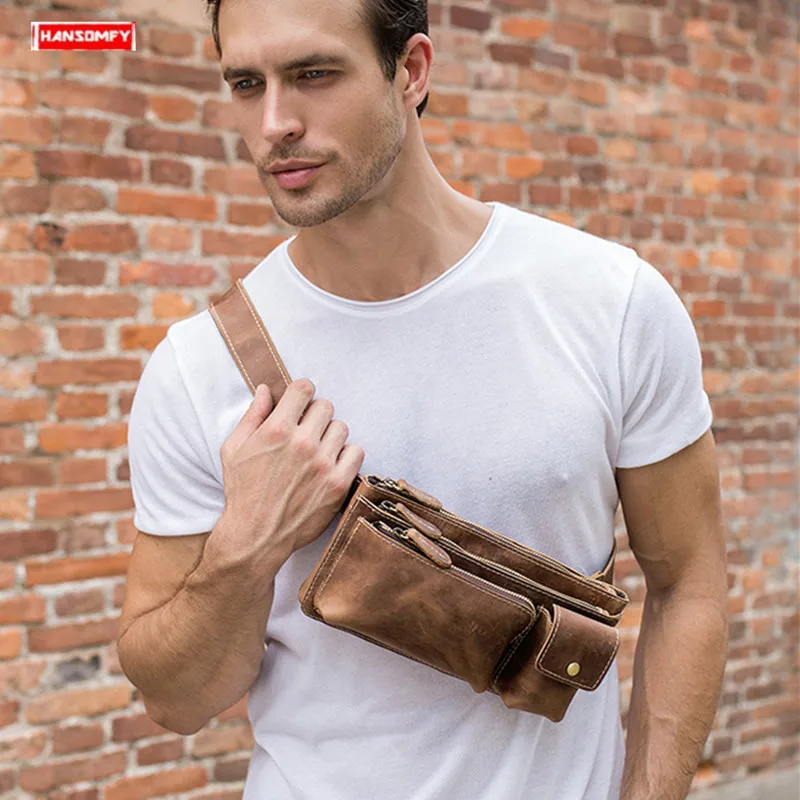 2026 New  Retro Genuine Leather Men Chest Bag Outdoor Leisure Diagonal Messenger Waist Bag Crossbody Bags Crazy Horse Leather