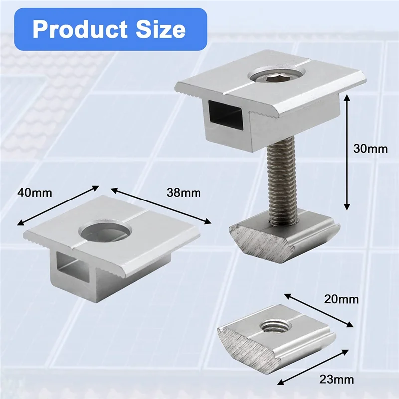 Pack Of 10 Solar Panel Brackets Centre Clip 30 Mm T Shaped PV Module Bracket Clip Height-Adjustable for RV Roofs