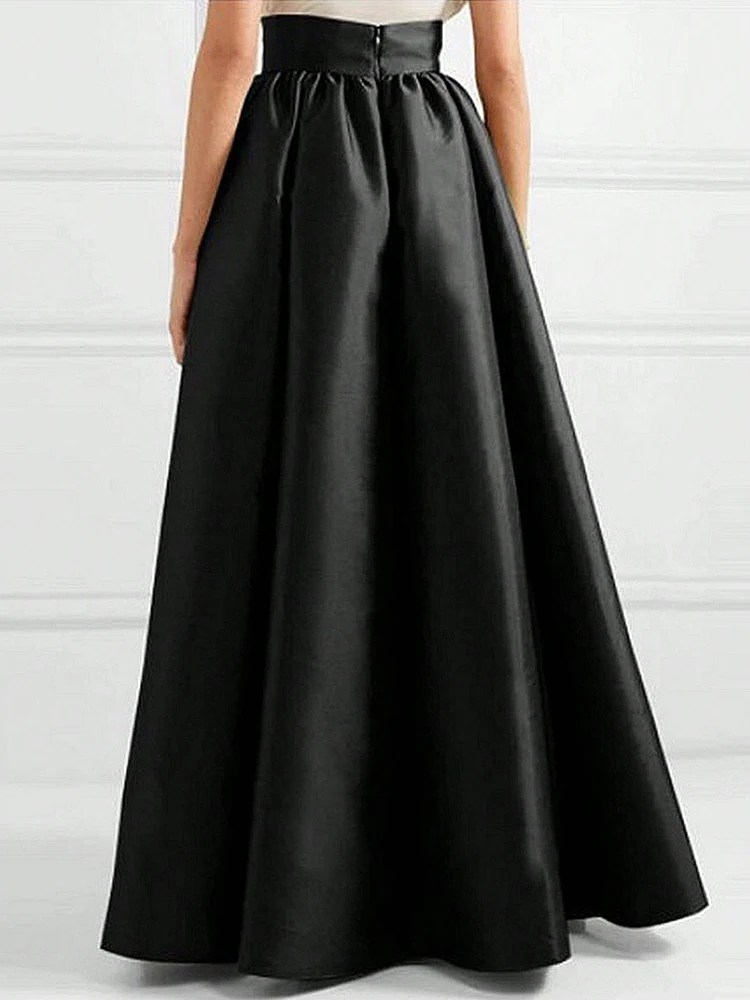 Stylish Solid Smooth A-line Skirts For Women With Pocket Preppy High Elastic Waist Long Skirt Woman Clothing Women's Skirts