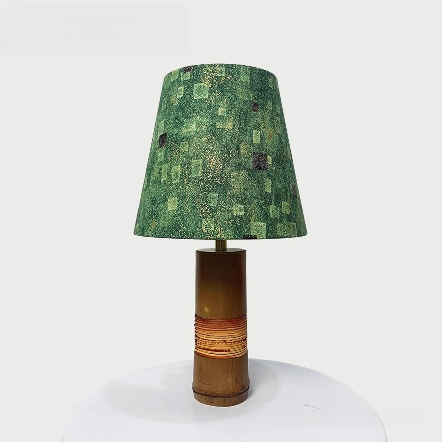 Natural Rattan & Imported Fabric Table Lamp: Mid-Century Rustic Ambiance Lighting