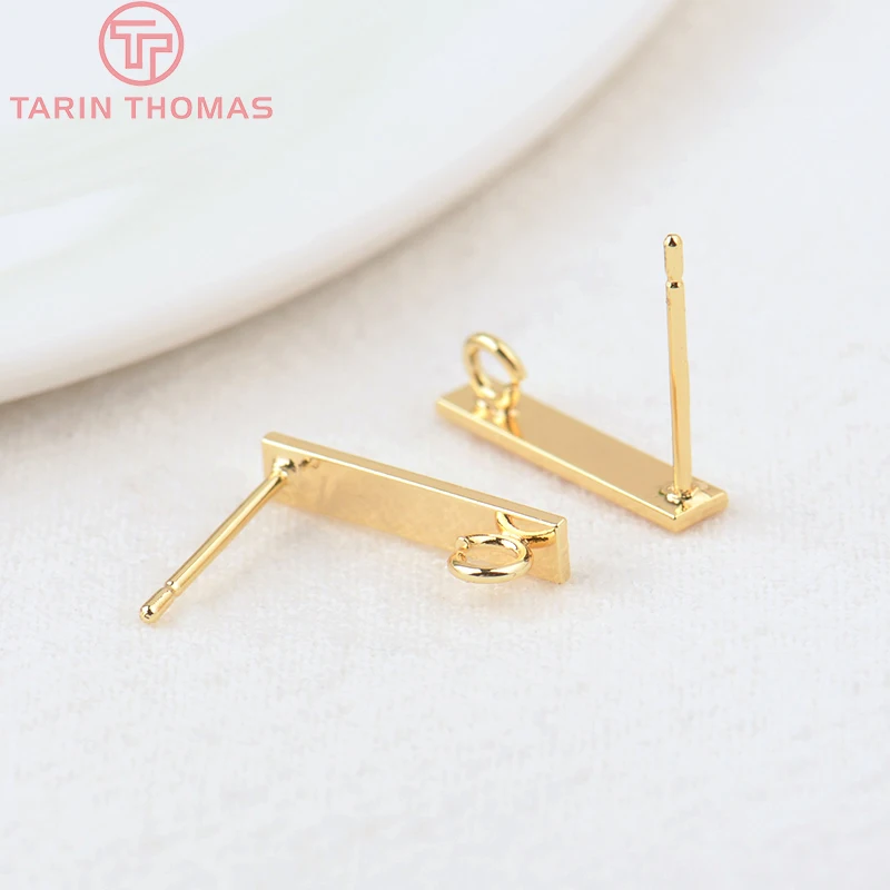 (2691)10PCS 15x3MM Hole 2MM 24K Gold Color Brass Rectangle Stud Earrings High Quality Diy Jewelry Findings Accessories