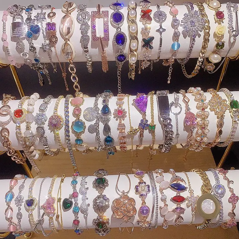 

12/36pcs/lot Factory Wholesale Mix Style Zircon Copper Alloy Bracelets for Women Opal Crystal Pearl Beads Flower Design Jewelry