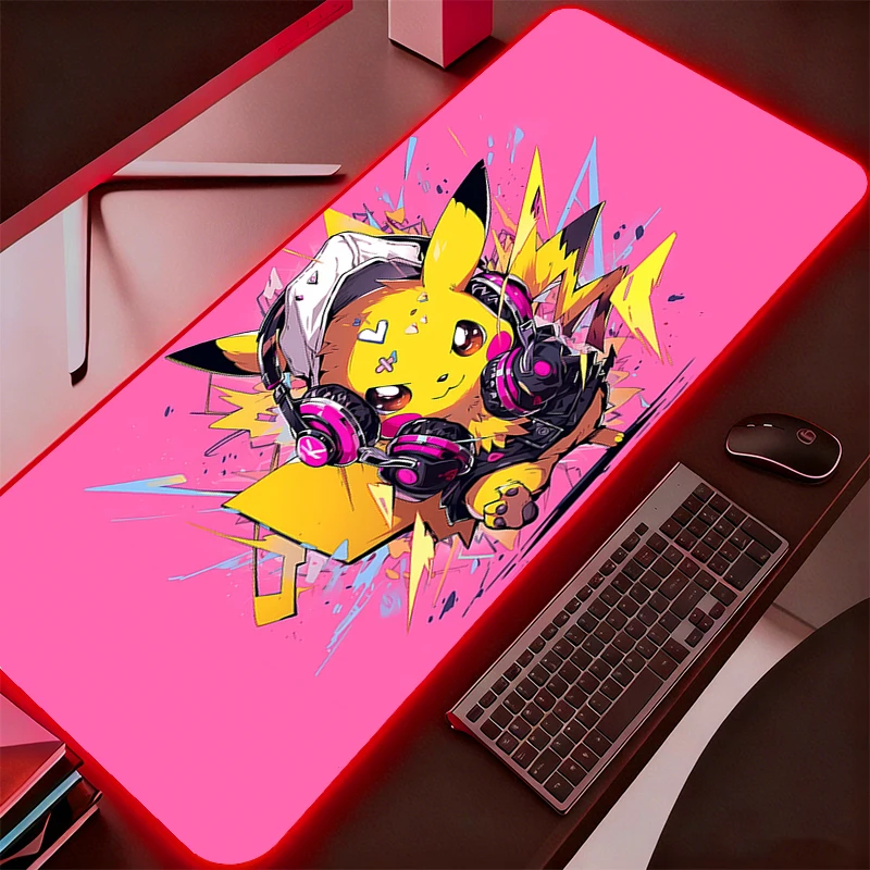 

RGB Pokemon Pikachu Mouse Pad Professional E-sports Gamers Speed Pc Gaming Rubber Keyboard Backlight LED Desk Mat Mousepad