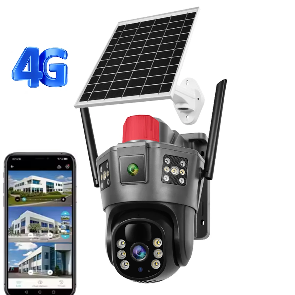 

Okam 3 Screens Outdoor Security 4K Network Camera 4G Sim Card Solar Powered 6MP Resolution 360° PTZ Night Vision Memory Card