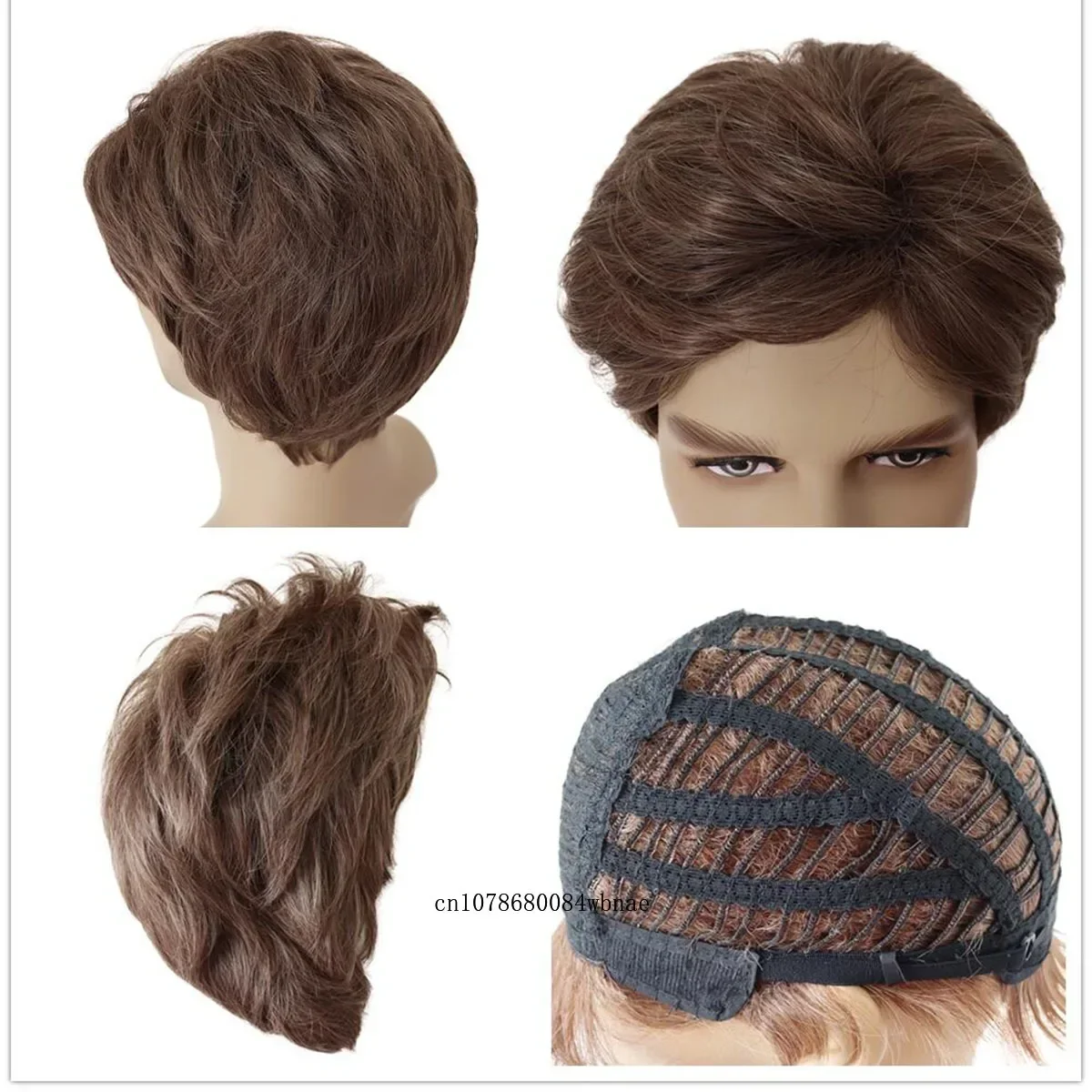 Men's Brown Synthetic Wig Natural Short Handsome Wigs with Bangs for Boys Male Casual Wig Daily Costume Party Heat Resistant