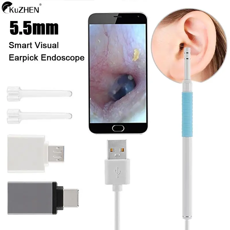 

1Set 5.5mm Smart Visual Earpick Glowing Visual Ear Stick Mini Camera Endoscope Spoon Earwax Removal Cleaning Mouth Nose Otoscope