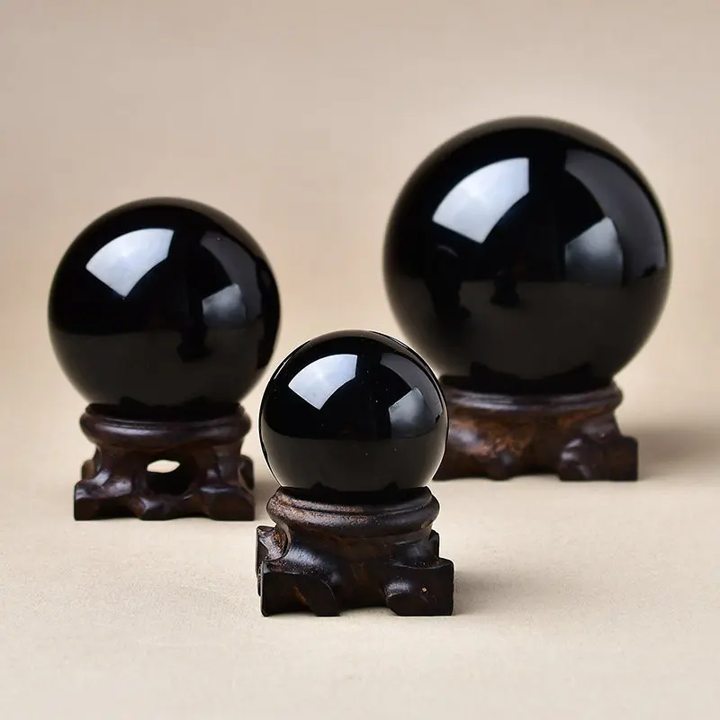 Obsidian Crystal Ball Accessory, Polished Raw Stone, Obsidian Seven Star Array, Energy Stone, Feng Shui Ball, Open Gift
