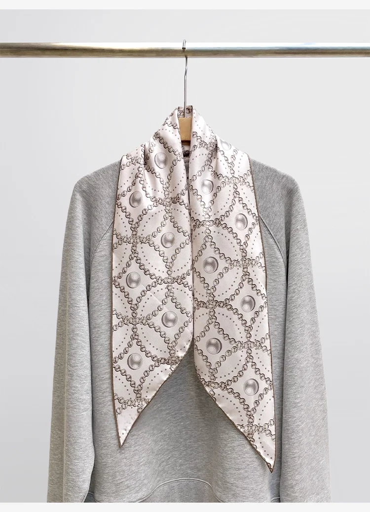 

100% Silk luxury designer scarf for women 2026 autumn winter elegant pearls print triangle scarf neck warmer women's brand shawl