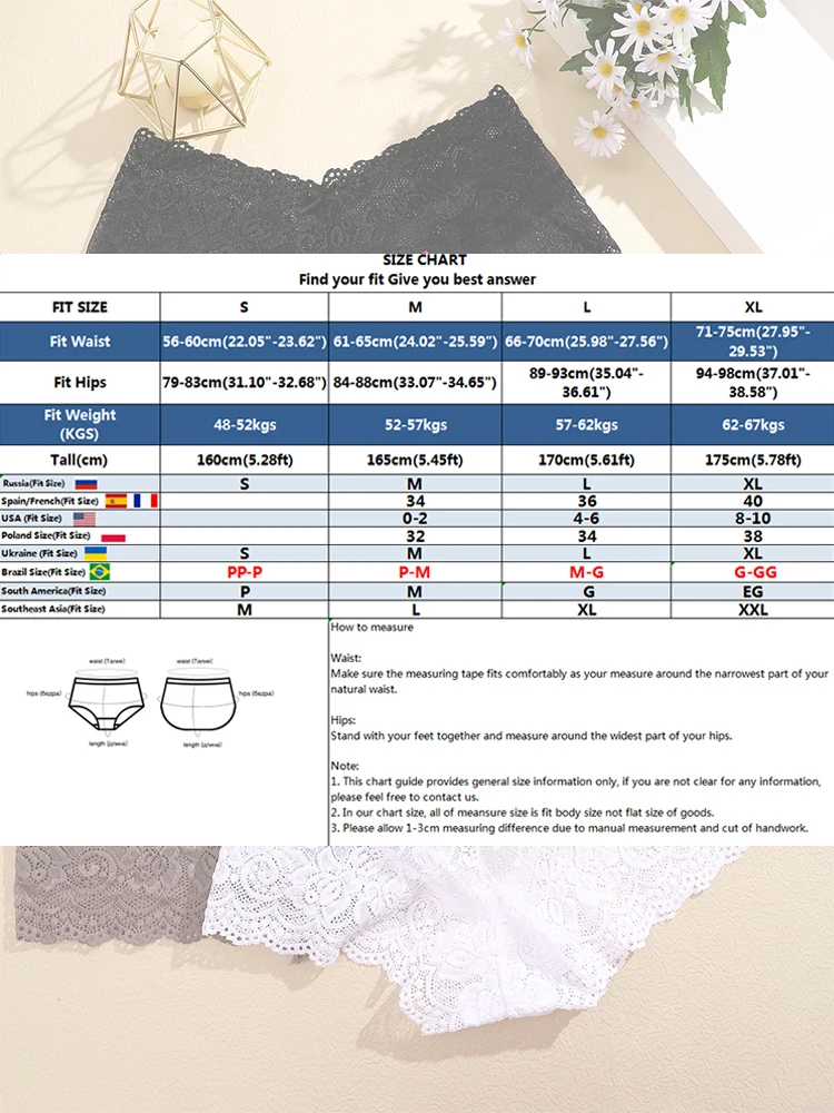 5PCS/Set S-XL Women Lace Panties Floral Hollow Out Sexy Underwear Female Intimates Underpants Lingerie High Waist Design Pantys