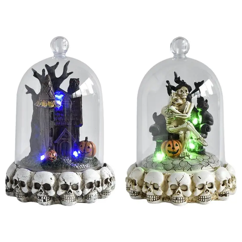 

Halloween Couple Skeleton Skull Night Light Statue Globe Skull Sculpture Craft Ornaments for House Festive Atmosphere Decor