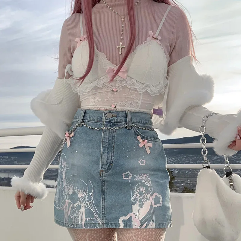 White Lolita Ruffles Women Corset Top Y2K Clothes Harajuku Kwaii Lace Basic Camis Pastel Gothic Sweet Bows Aesthetic Crop Tops