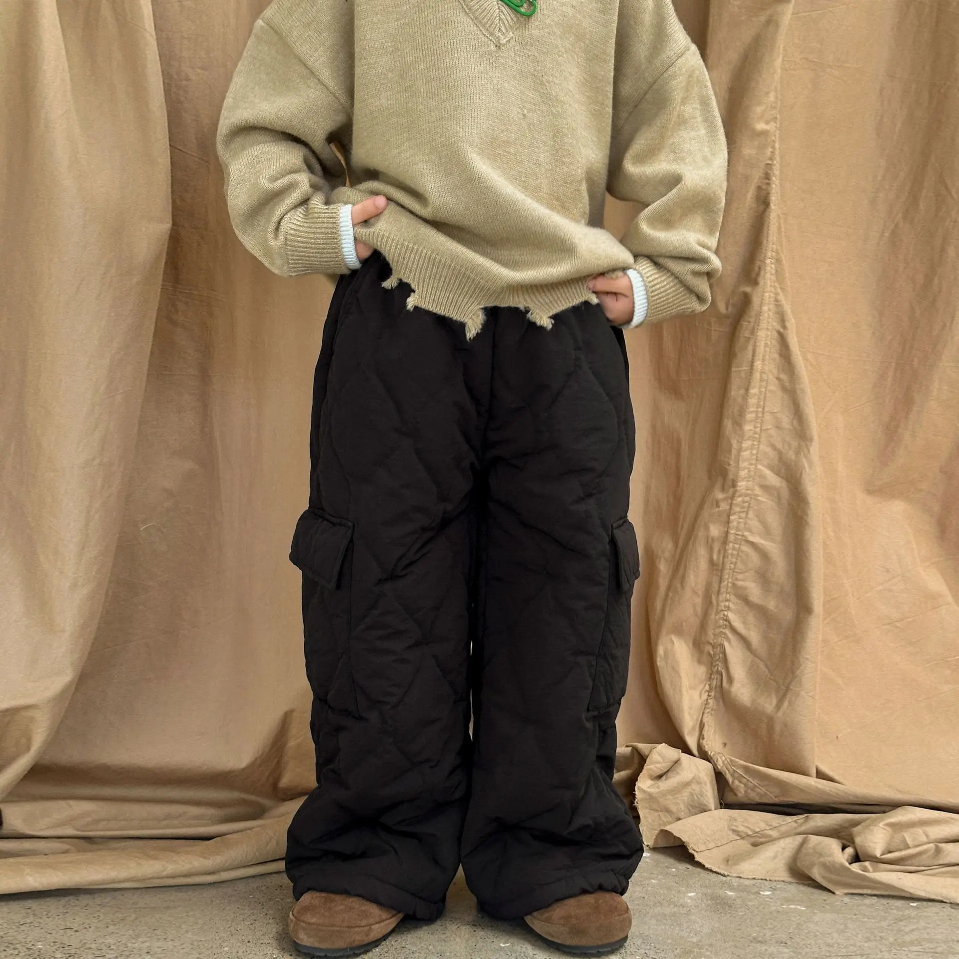 

Children's Clothing Retro Quilted Cotton Padded Cargo Pants Boys 2025 Winter New Warm Thickened Long Pants