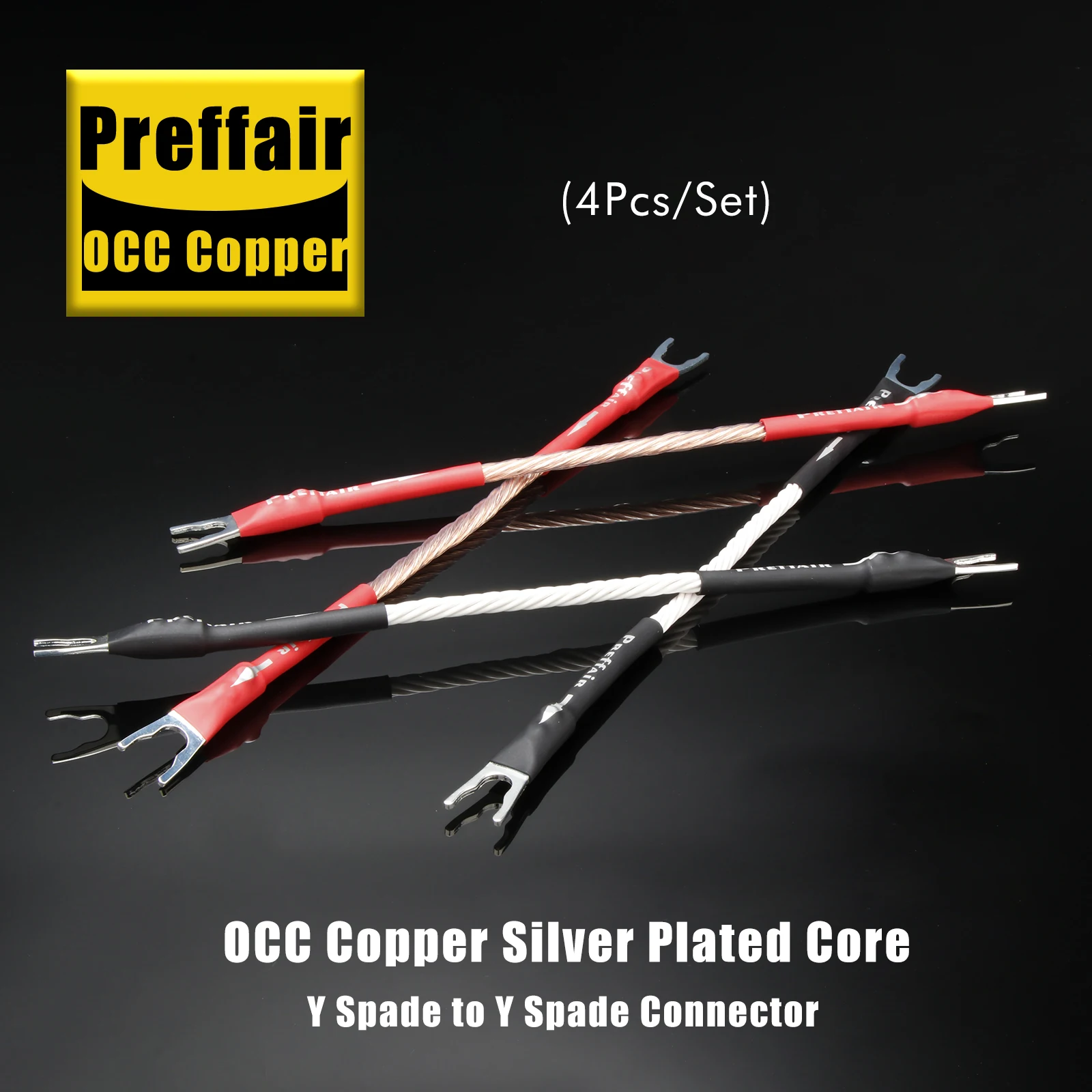 

Preffair 4Pcs Silver Plated Jumper Audio Cable with Banana to Banana Plugs Fever Speaker Bridge Cable