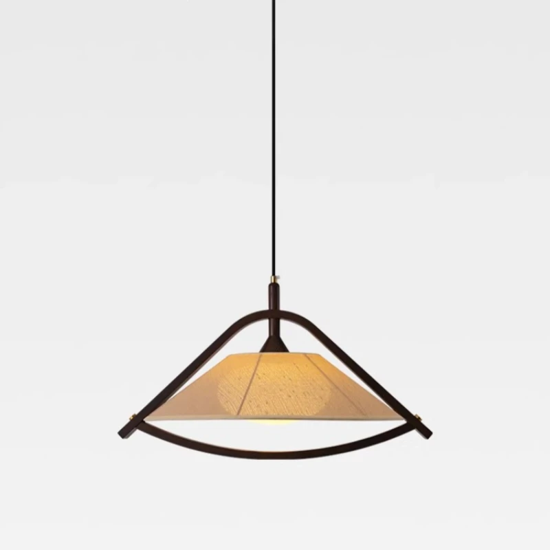 

French Curved Shape Wooden LED Pendant Light Taper Fabric Ceiling Hanging Lamp Living Room Bedroom Kitchen Restaurant Chandelier