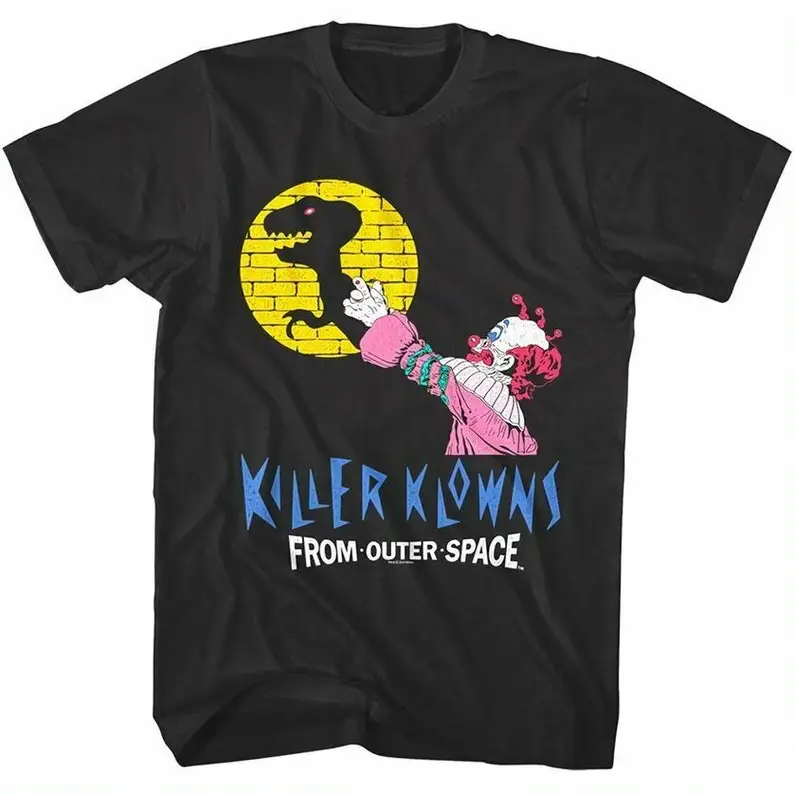 Killer Klowns Men's Tshirt From Outer Space Shadow Puppet Show Black Graphic Tee Vintage Horror Movie Shirt Scary Halloween Top