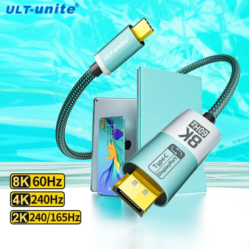 8K DP to Type C Cable Bidirectional USB C to Displayport 1.4 Line for iPhone 15 Macbook Pro iPad iMac Compatible Thunderbolt 3/4