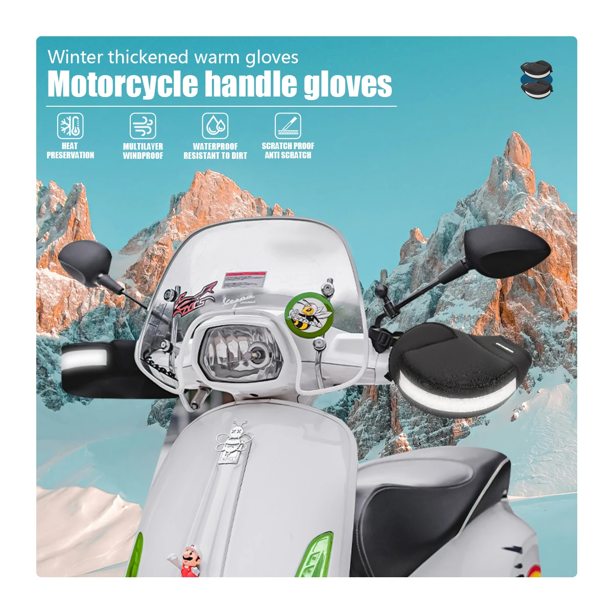 Motorcycle Handlebar Gloves Mittens Warmer Motorbike Hand Cover Thicken Grip Muff With Reflective Strip view 4