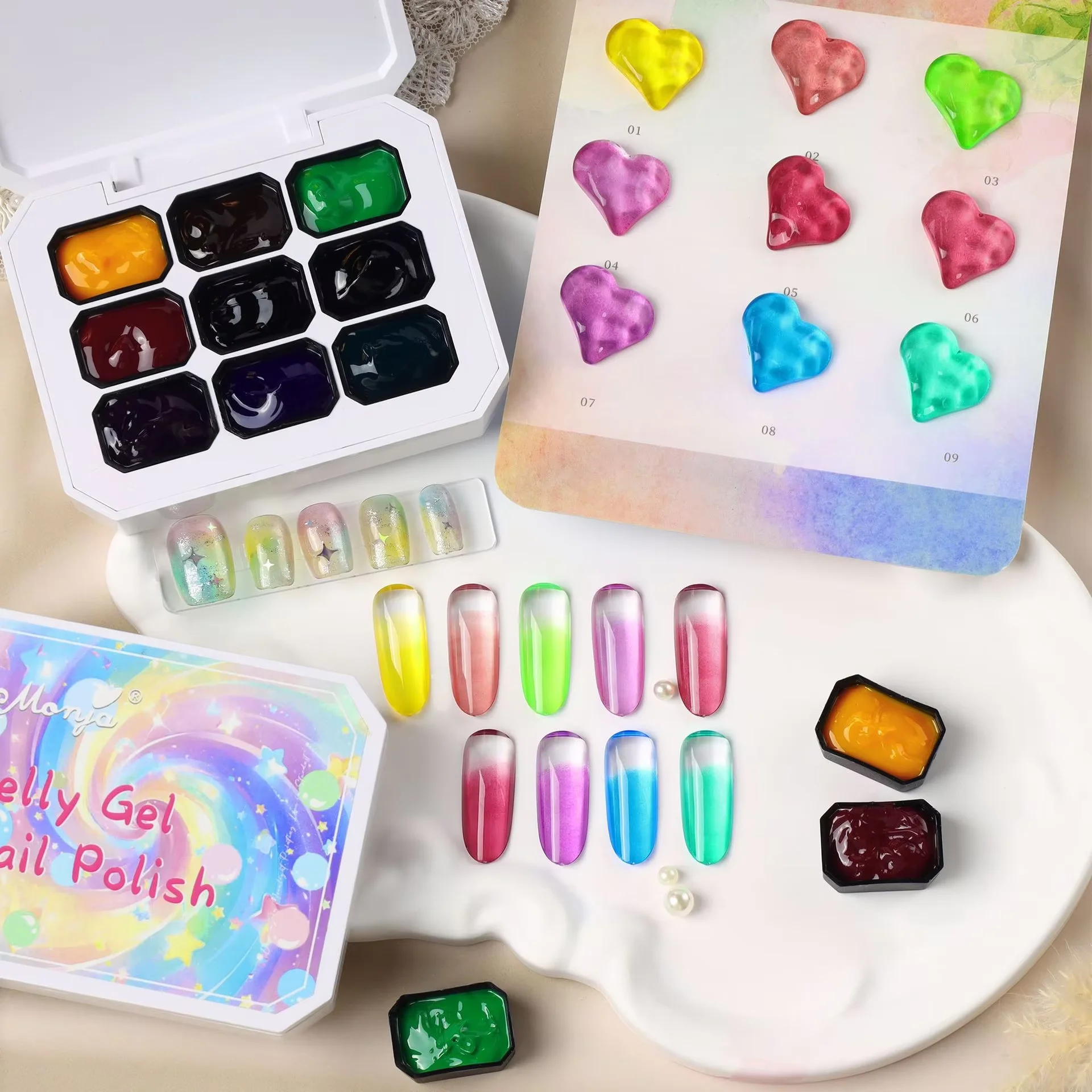 9 Grids Candy Solid Glass Patting Gel Nail Polish Palette Trendy Dopamine Whitening Effect Gel Soak Off UV LED Nail Supplies