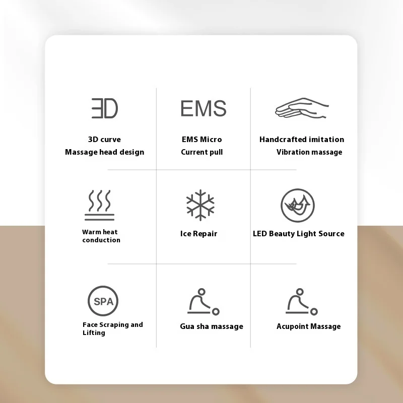 Instrumento elétrico de beleza facial doméstico 6 em 1, massagem quente e fria transfronteiriça com micro-corrente, levantamento de pescoço, plugue ue