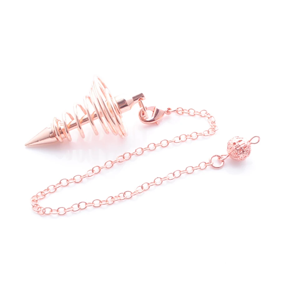 10Pcs Rose Golden Color Metal Pendulos Radiestesia Pendulums for Dowsing Spiral Cone Pyramid Reiki Amulet Good Quality AN3818