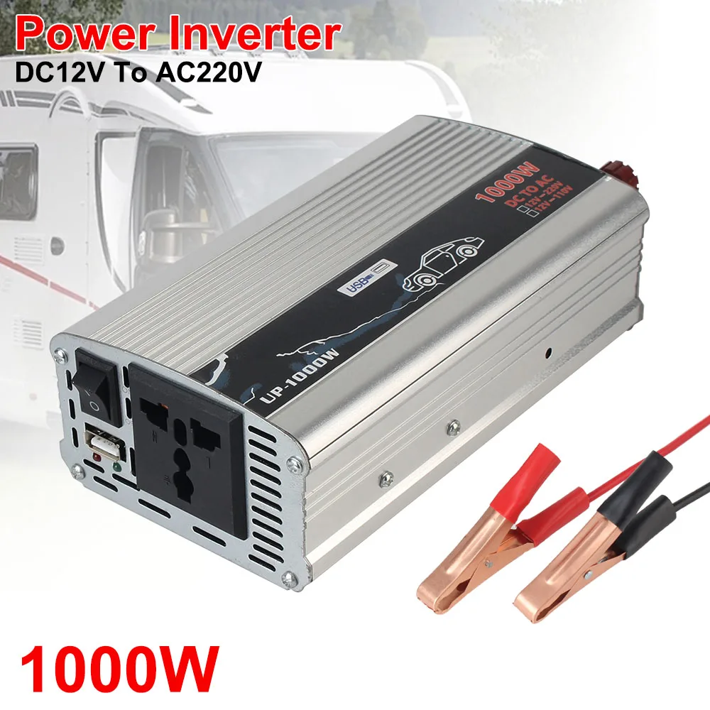 Car Power Inverter 1000W Electronic Voltage Transformer Pure Sine Wave for Auto RV Home Laptop Truck 12V to 110V 220V