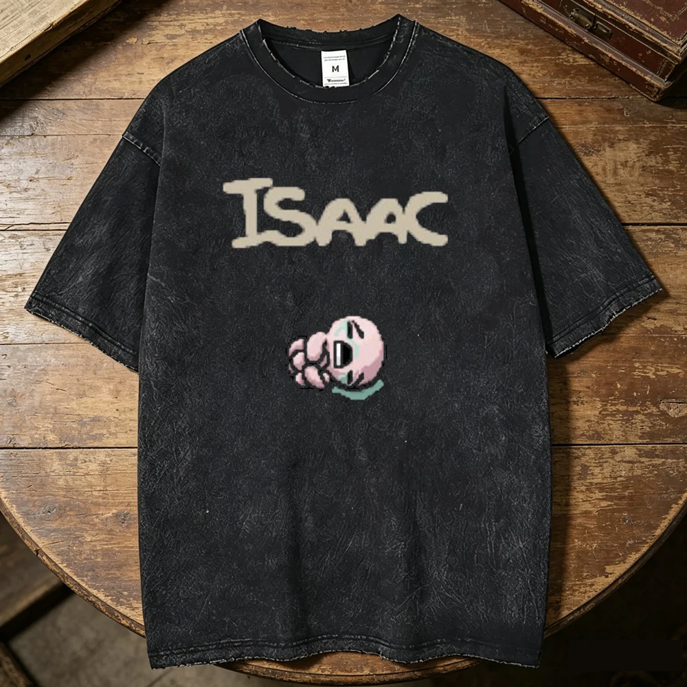 the Binding of Isaac Vintage Washed cotton t shirt teen kawaii anime Colorful tshirt graphic Retro Gothic anime korean clothes