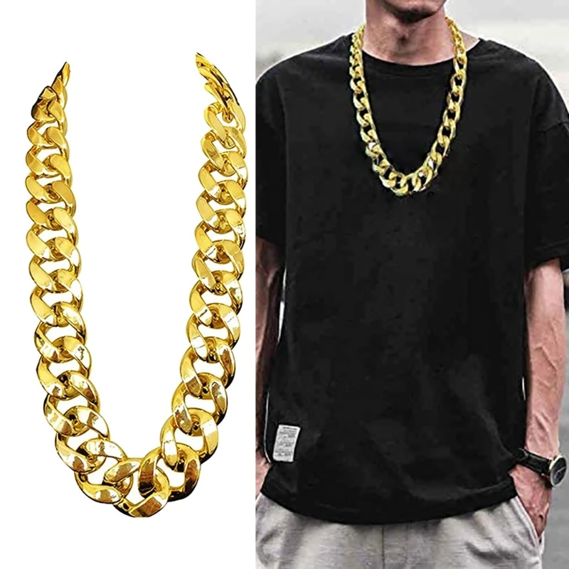 Papper Gold Chain Big Chunky Faux Gold Hip Hop Turnover Chain Exaggerated Rapper Costume Accessories Gangster Necklace Y08E