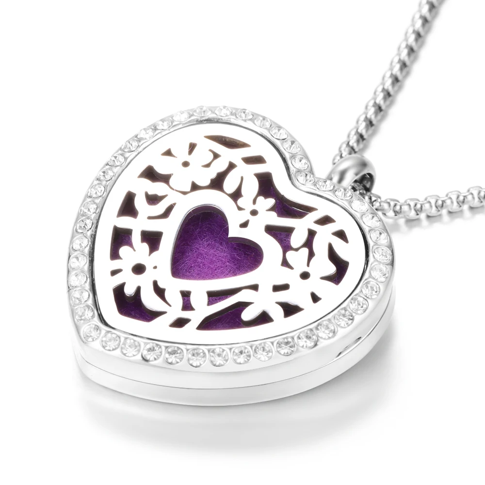 Heart Shape Rhinestones MOM Love Aromatherapy Pendants Women Perfume Lockets Necklace Essential Oil Diffuser Commemorate Jewelry