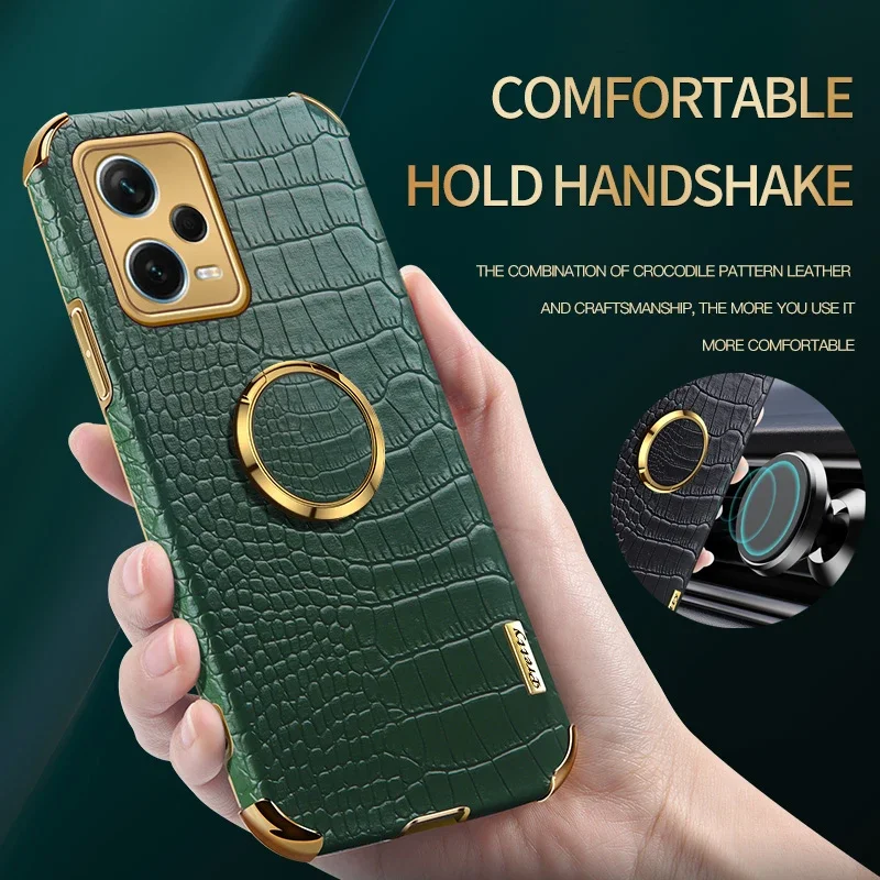ل Redmi نوت 12 برو زائد 5G 12S 12C 4G جراب هاتف مع حامل حلقة مغناطيسية التمساح بولي Leather الجلود سيليكون لينة غطاء حالات
