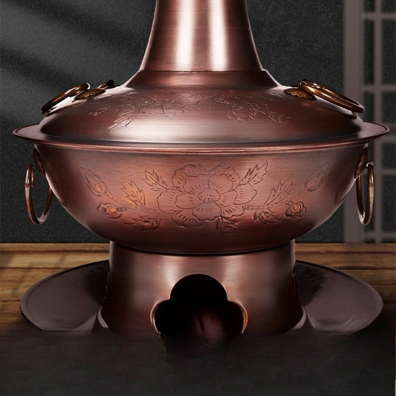 

Extra thick copper hot pot household charcoal pure copper old-fashioned charcoal burning mandarin duck copper pot Beijing